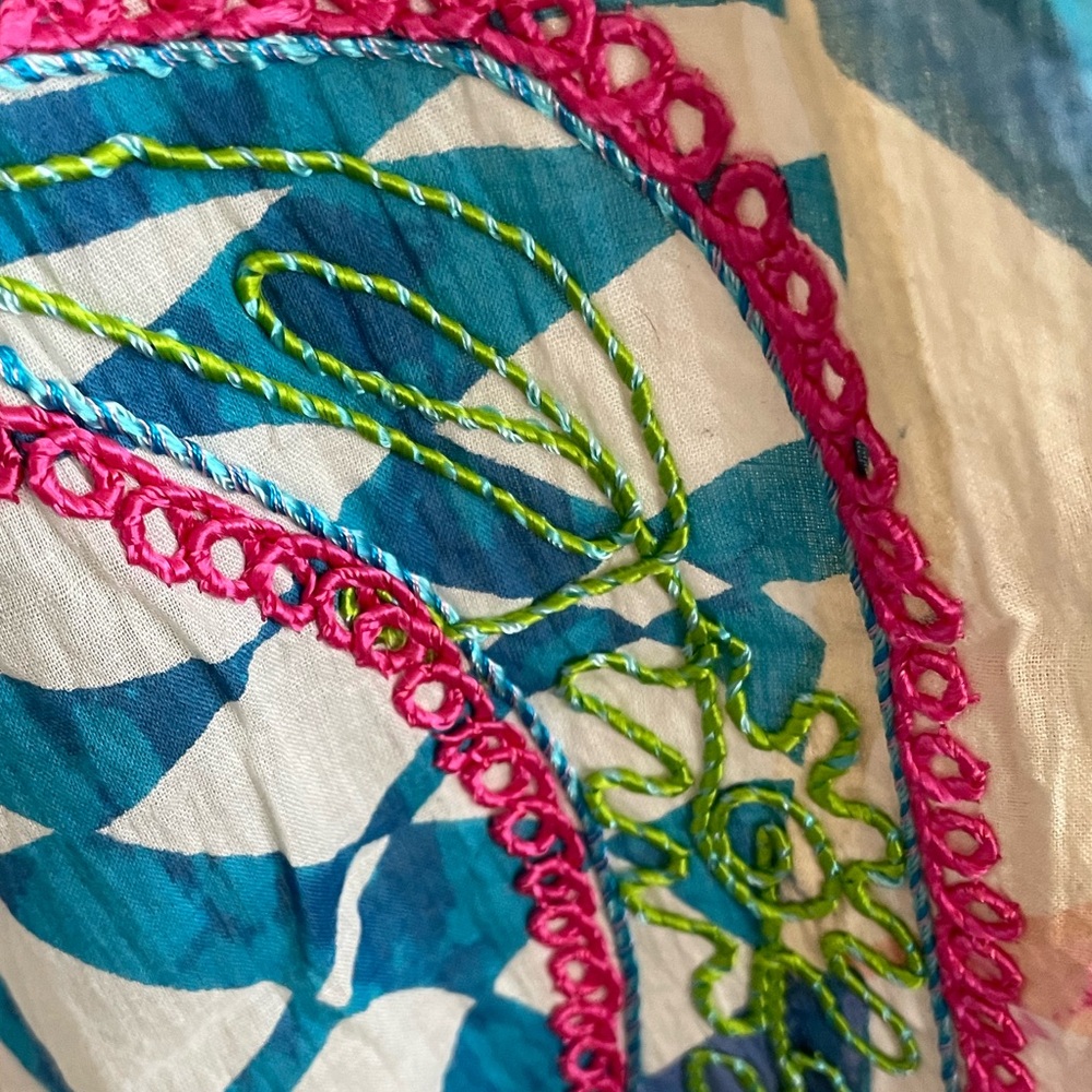 NWT Chaudry Boho TieDyed Embroidered‎ SunFun Dress w/Ruffle Hem Size S oversized - Picture 5 of 8